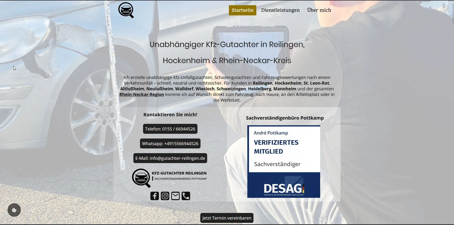 Startseite der Webseite von Kfz-Gutachter André Pottkamp (gutachter-reilingen.de)