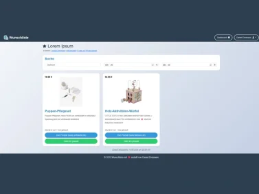 Screenshot der universellen Wunschliste – Artikel von jeder Webseite sammeln und teilen